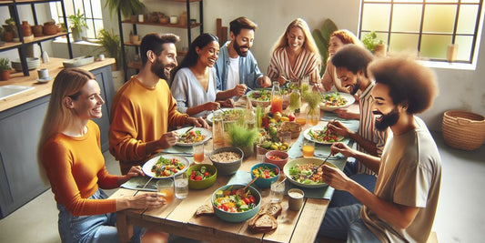 LGBTQ+ people enjoying a vegetarian meal together