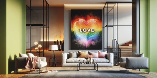 LGBTQ+ themed canvas art in modern living room
