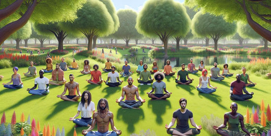 LGBTQ+ people practicing mindfulness in a peaceful park
