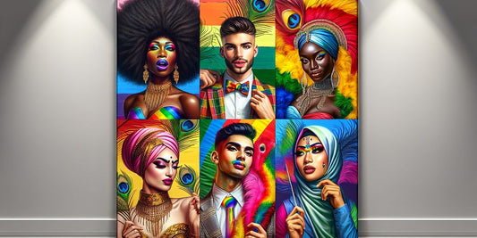 LGBTQ+ canvas wall art with diverse people and rainbow colors