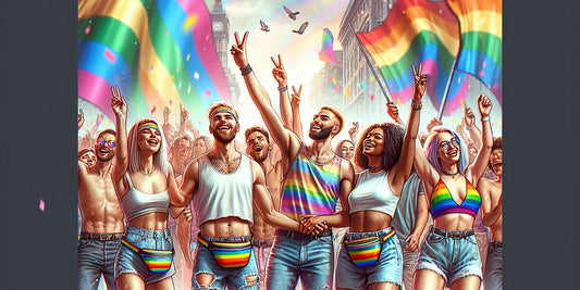LGBTQ+ people wearing fanny packs at Pride parade