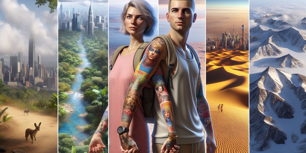 LGBTQ+ couple traveling safely, holding hands, diverse locations