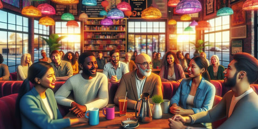 LGBTQ+ mentorship meeting in a cozy cafe